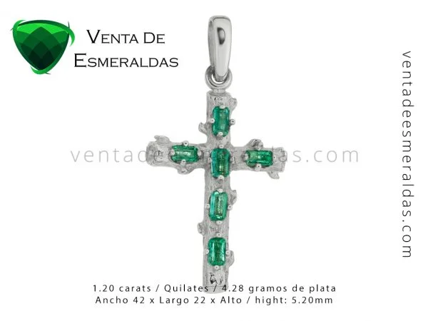 Cruz en plata 925 con esmeraldas Colombianas certificadas
