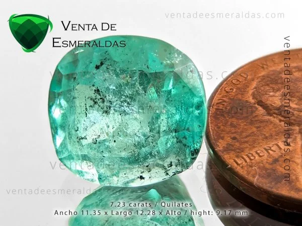 esmeraldas Colombianas de la mina de Chivor , esmeraldas talla Cushion 7.23 quilates