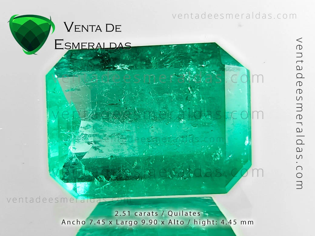 venta de esmeraldas Colombianas de las minas Muzo, Chivor y Coscuez, esmeraldas certificadas, esmeralda rectangular de 2.51 quilates