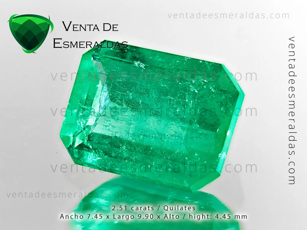 venta de esmeraldas Colombianas de las minas Muzo, Chivor y Coscuez, esmeraldas certificadas, esmeralda rectangular de 2.51 quilates