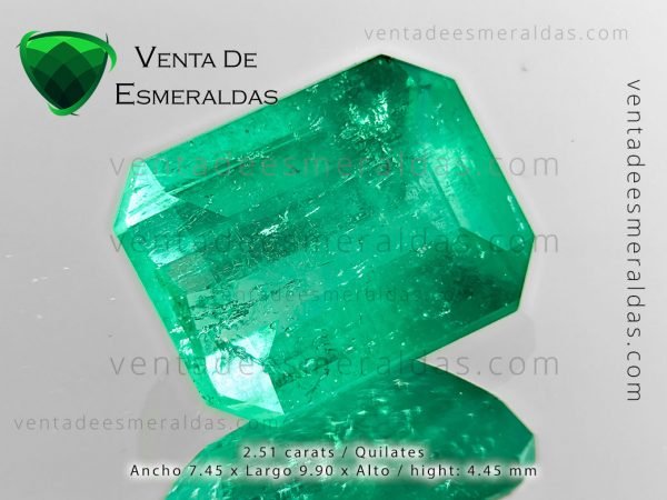 venta de esmeraldas Colombianas de las minas Muzo, Chivor y Coscuez, esmeraldas certificadas, esmeralda rectangular de 2.51 quilates