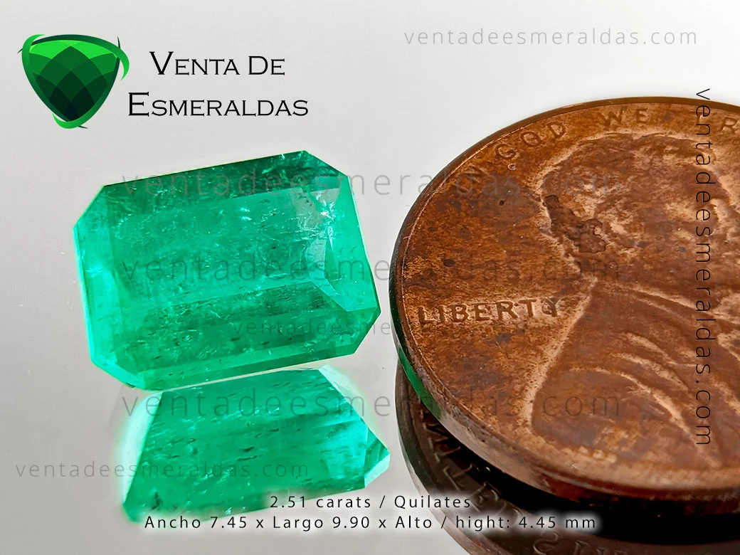 venta de esmeraldas Colombianas de las minas Muzo, Chivor y Coscuez, esmeraldas certificadas, esmeralda rectangular de 2.51 quilates