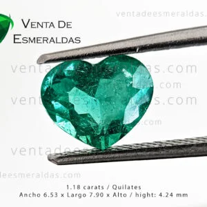 Esmeralda Colombiana Talla Corazón 1.18 Quilates de la mina de Muzo calidad AA+