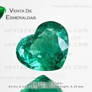 Esmeralda Colombiana Talla Corazón 1.18 Quilates de la mina de Muzo calidad AA+