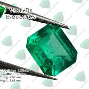 Esmeralda Natural de Colombia Muzo, talla Rectangular de 1.83 quilates Calidad AA+